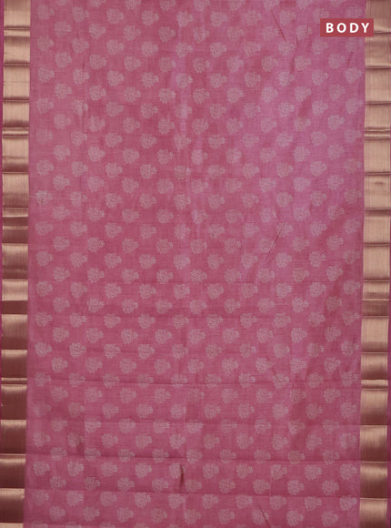 Semi raw silk saree mauve pink with allover floral butta prints and zari woven border