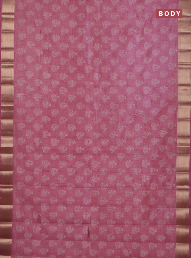 Semi raw silk saree mauve pink with allover floral butta prints and zari woven border