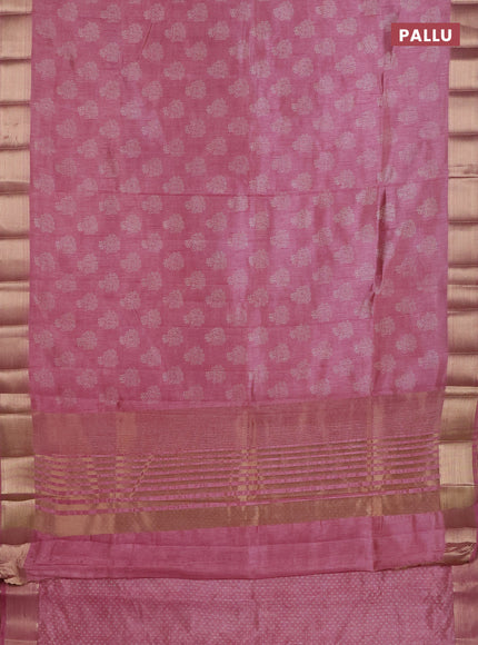 Semi raw silk saree mauve pink with allover floral butta prints and zari woven border