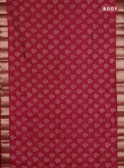 Semi raw silk saree maroon with allover floral butta prints and zari woven border