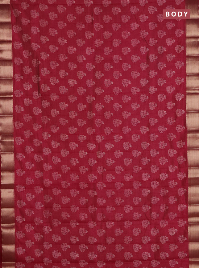 Semi raw silk saree maroon with allover floral butta prints and zari woven border