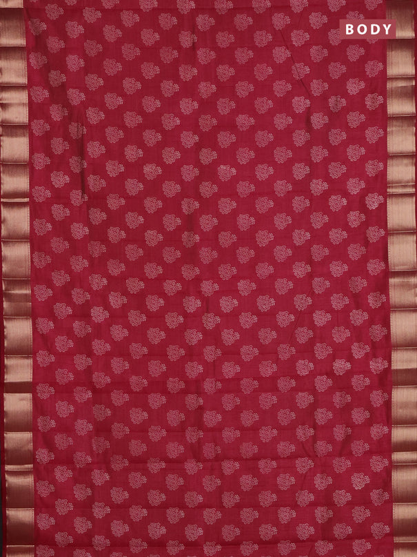 Semi raw silk saree maroon with allover floral butta prints and zari woven border