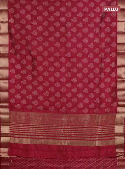 Semi raw silk saree maroon with allover floral butta prints and zari woven border