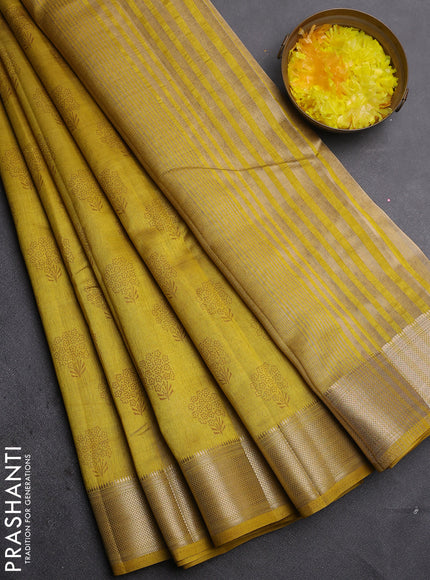 Semi raw silk saree mustard yellow with allover floral butta prints and zari woven border