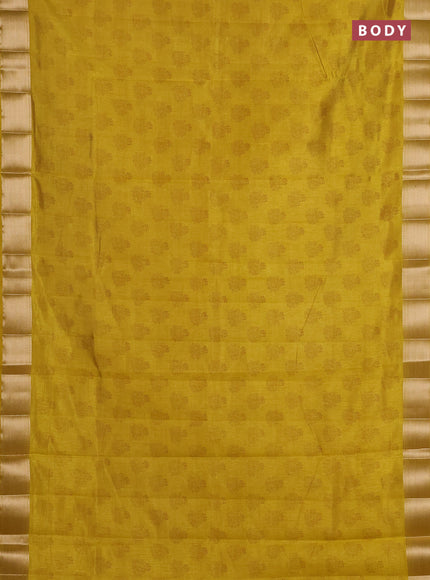 Semi raw silk saree mustard yellow with allover floral butta prints and zari woven border