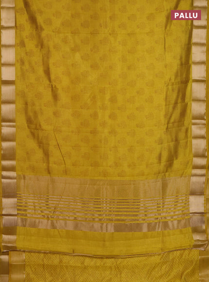 Semi raw silk saree mustard yellow with allover floral butta prints and zari woven border