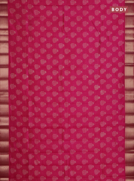 Semi raw silk saree dark pink with allover floral butta prints and zari woven border