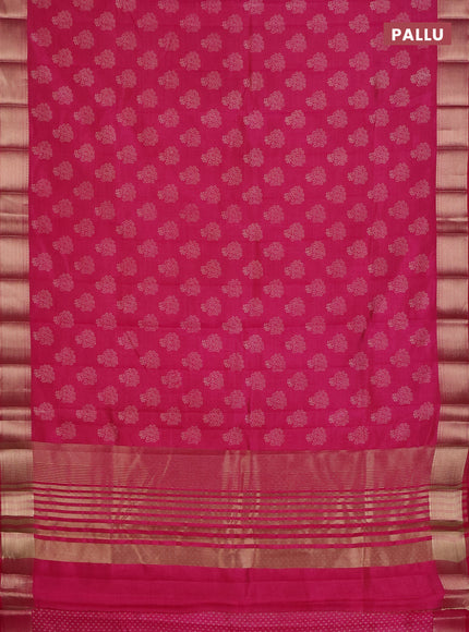 Semi raw silk saree dark pink with allover floral butta prints and zari woven border