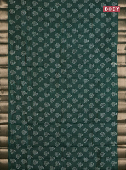 Semi raw silk saree bottle green with allover floral butta prints and zari woven border