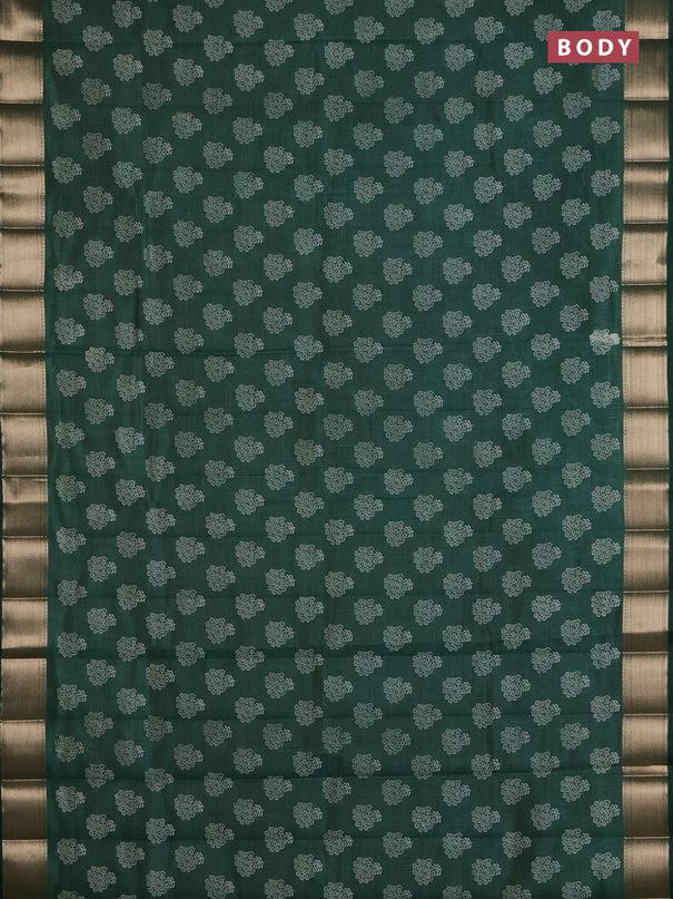 Semi raw silk saree bottle green with allover floral butta prints and zari woven border