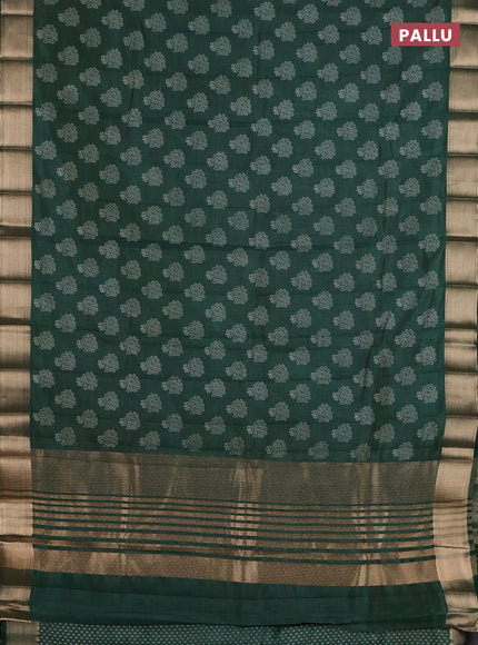 Semi raw silk saree bottle green with allover floral butta prints and zari woven border