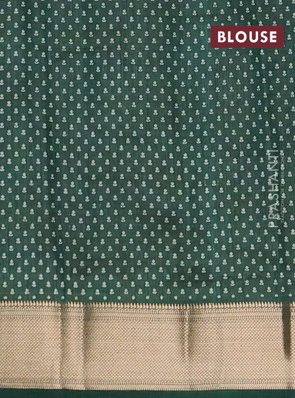 Semi raw silk saree bottle green with allover floral butta prints and zari woven border
