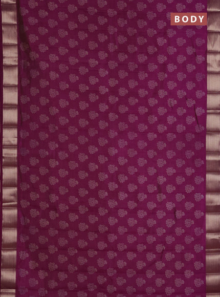 Semi raw silk saree deep purple with allover floral butta prints and zari woven border