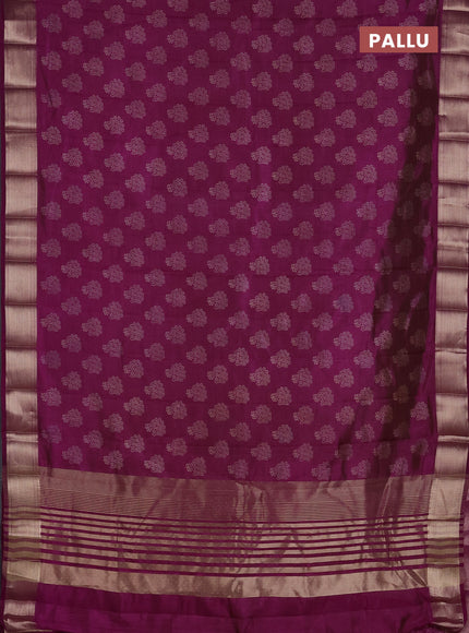Semi raw silk saree deep purple with allover floral butta prints and zari woven border