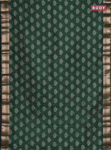 Semi raw silk saree bottle green with allover butta prints and zari woven border