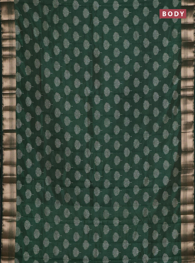 Semi raw silk saree bottle green with allover butta prints and zari woven border