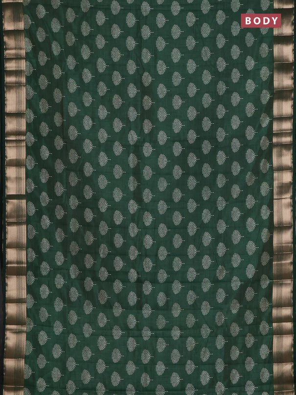 Semi raw silk saree bottle green with allover butta prints and zari woven border