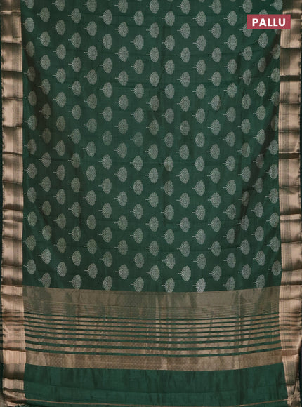 Semi raw silk saree bottle green with allover butta prints and zari woven border