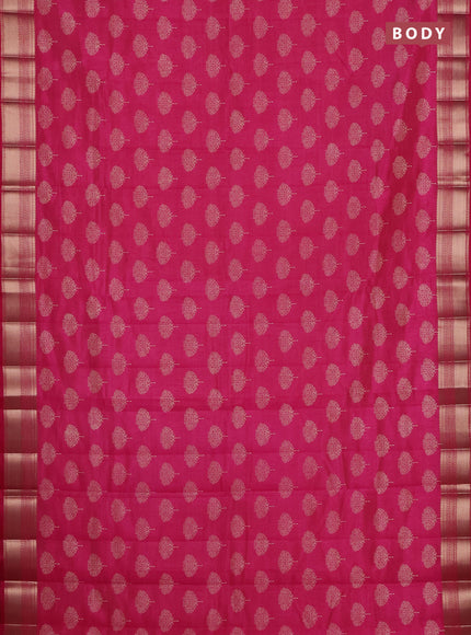 Semi raw silk saree dark pink with allover butta prints and zari woven border