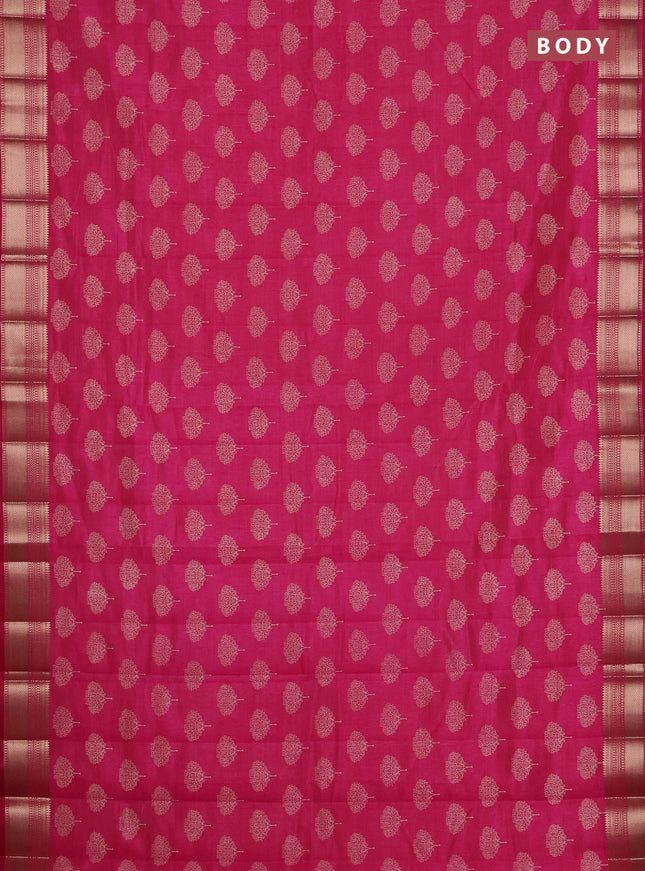 Semi raw silk saree dark pink with allover butta prints and zari woven border