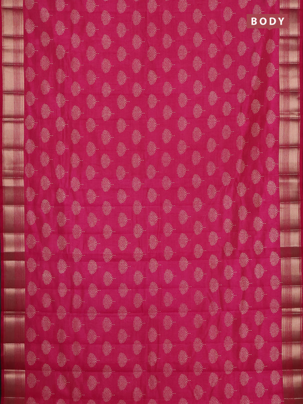 Semi raw silk saree dark pink with allover butta prints and zari woven border