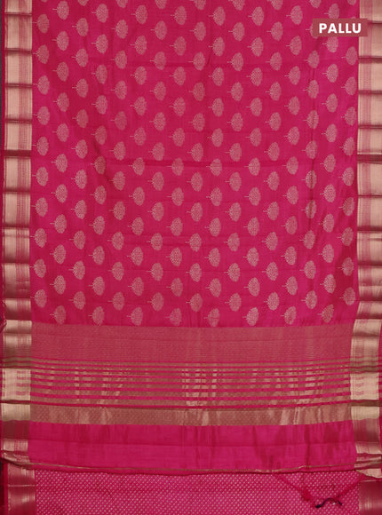 Semi raw silk saree dark pink with allover butta prints and zari woven border
