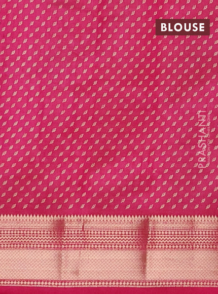 Semi raw silk saree dark pink with allover butta prints and zari woven border