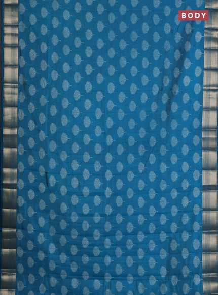 Semi raw silk saree cs blue with allover butta prints and zari woven border
