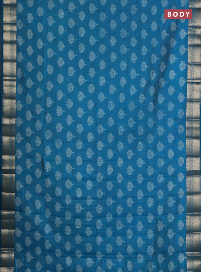 Semi raw silk saree cs blue with allover butta prints and zari woven border
