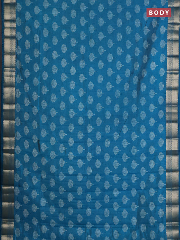 Semi raw silk saree cs blue with allover butta prints and zari woven border