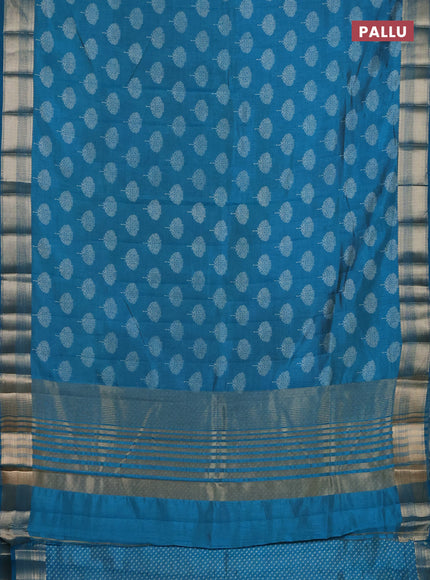 Semi raw silk saree cs blue with allover butta prints and zari woven border