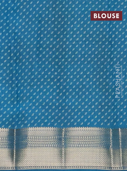 Semi raw silk saree cs blue with allover butta prints and zari woven border