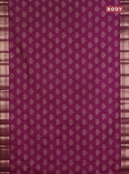 Semi raw silk saree deep purple with allover butta prints and zari woven border