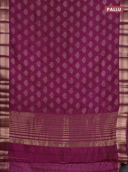 Semi raw silk saree deep purple with allover butta prints and zari woven border