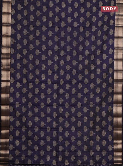 Semi raw silk saree navy blue with allover butta prints and zari woven border