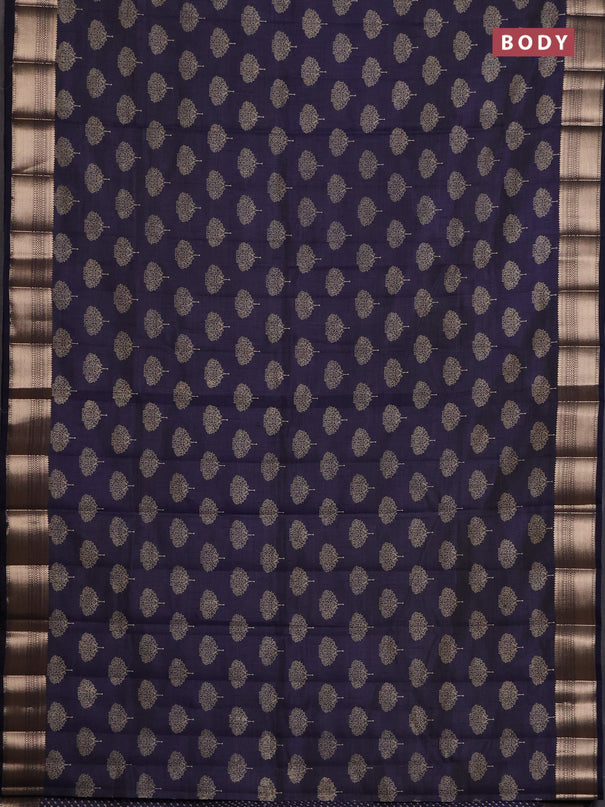 Semi raw silk saree navy blue with allover butta prints and zari woven border