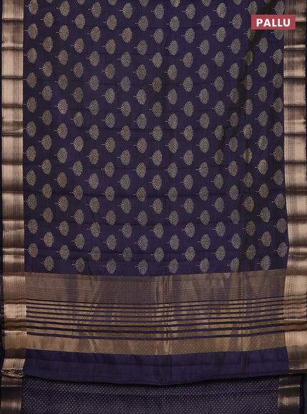 Semi raw silk saree navy blue with allover butta prints and zari woven border