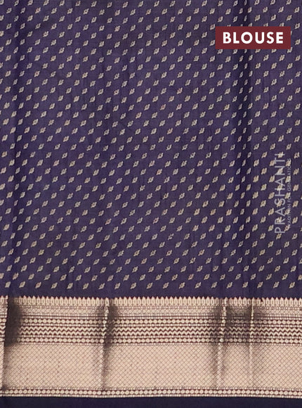 Semi raw silk saree navy blue with allover butta prints and zari woven border