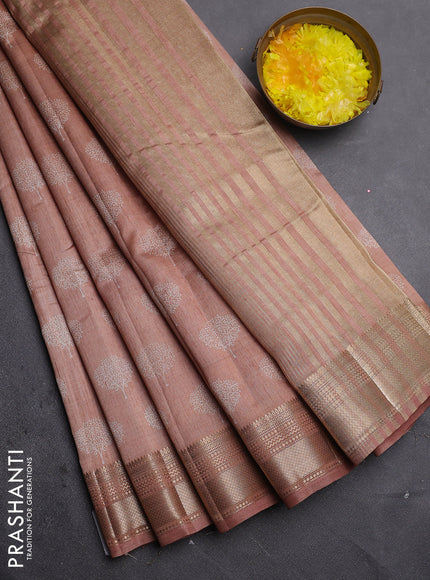 Semi raw silk saree pastel peach with allover butta prints and zari woven border