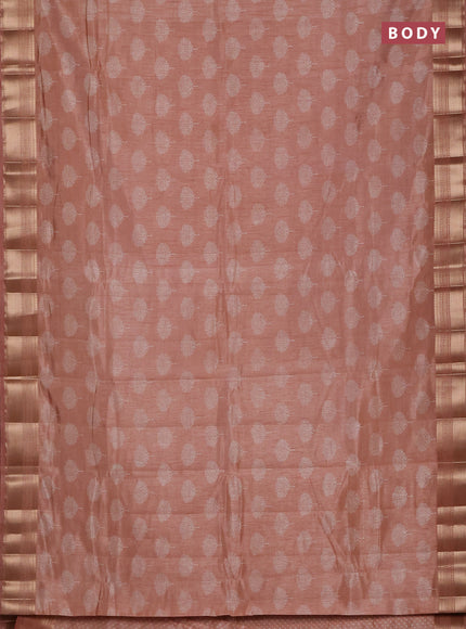 Semi raw silk saree pastel peach with allover butta prints and zari woven border