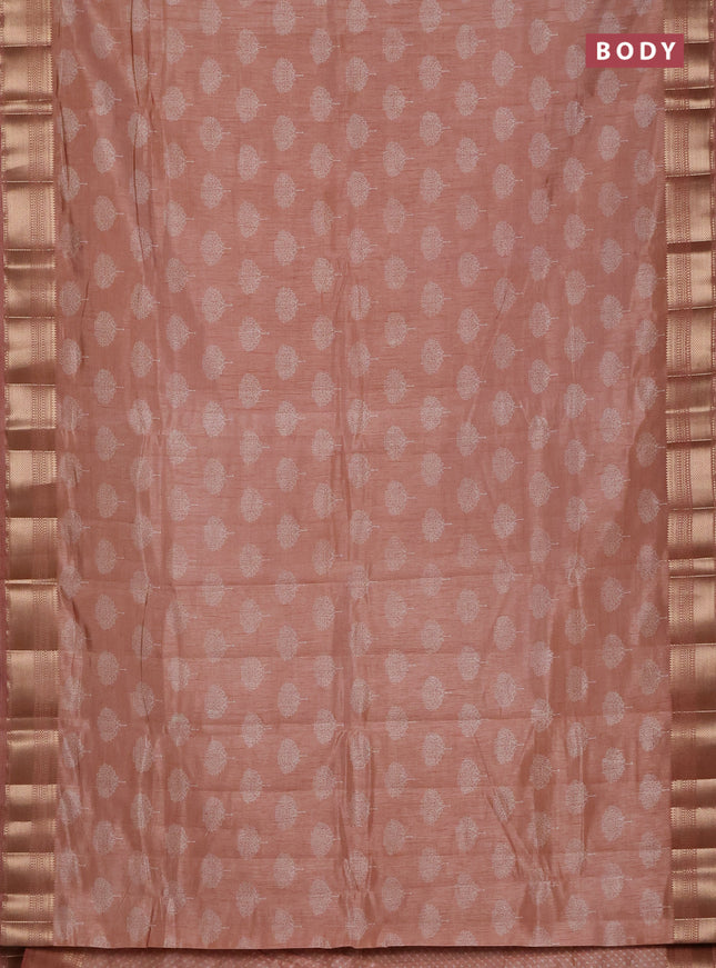 Semi raw silk saree pastel peach with allover butta prints and zari woven border