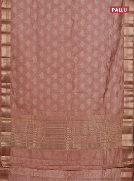 Semi raw silk saree pastel peach with allover butta prints and zari woven border
