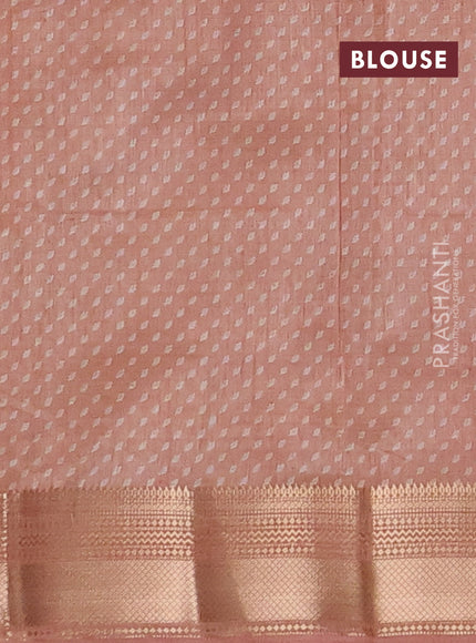 Semi raw silk saree pastel peach with allover butta prints and zari woven border