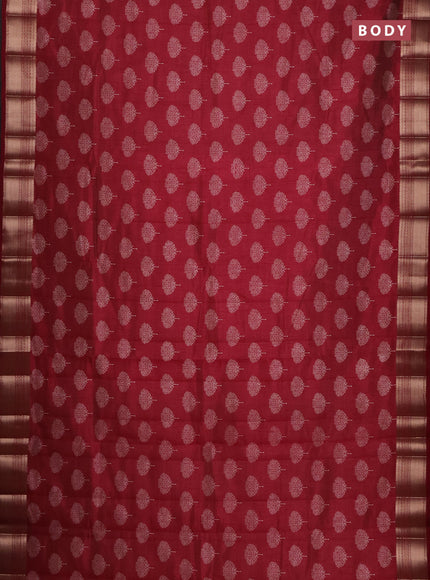 Semi raw silk saree maroon with allover butta prints and zari woven border
