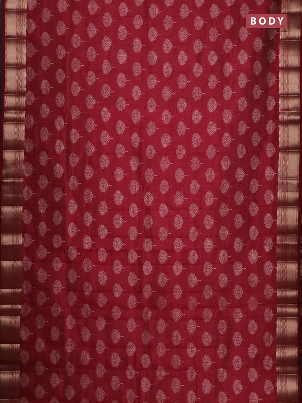 Semi raw silk saree maroon with allover butta prints and zari woven border