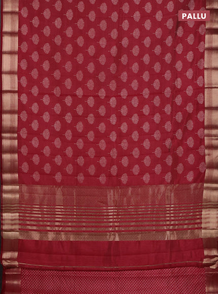 Semi raw silk saree maroon with allover butta prints and zari woven border