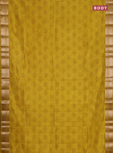 Semi raw silk saree lime yellow with allover butta prints and zari woven border