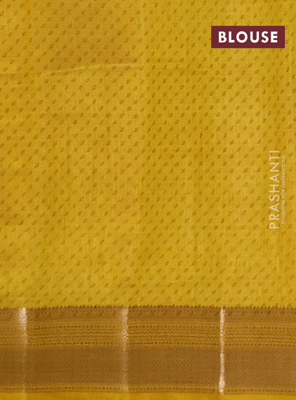 Semi raw silk saree lime yellow with allover butta prints and zari woven border