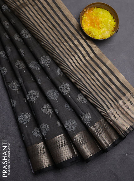 Semi raw silk saree black with allover butta prints and zari woven border