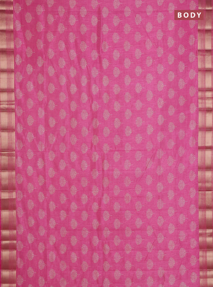 Semi raw silk saree pink with allover butta prints and zari woven border